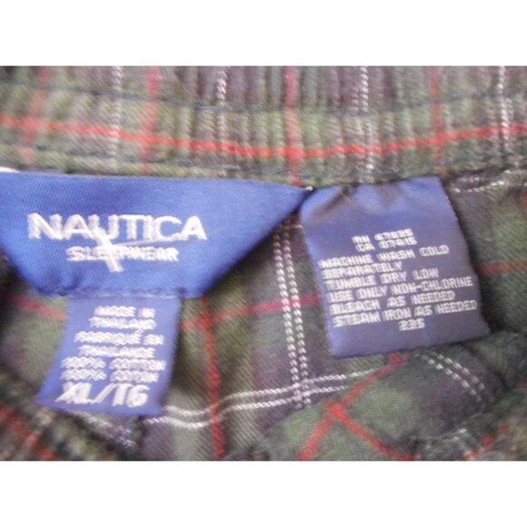 Nautica Green Blue Plaid Sz XL cotton Lounge Bed Pants elastic drawstring waist - Picture 3 of 5